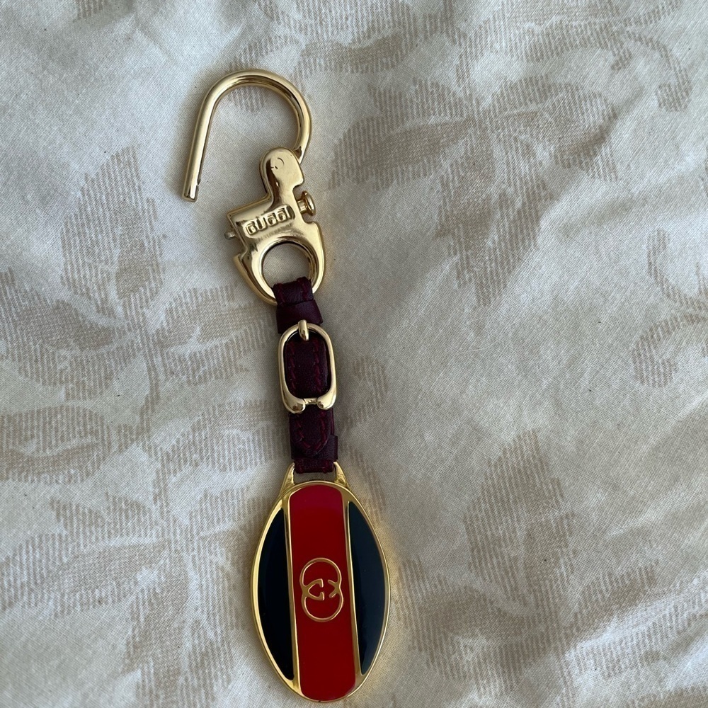 Vintage Gucci GG Key Fob Red Blue Sherry Line Dust Bag Box Collectible 1970’s - Picture 5 of 8